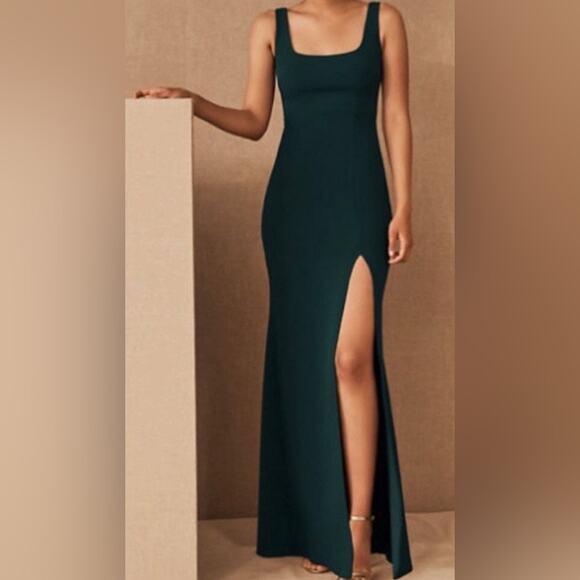 BHLDN NEW ADENA SQUARE-NECK STRETCH CREPE DRESS DARK EMERALD Sz:2 Ret$298 - Picture 4 of 9